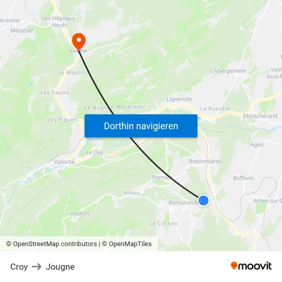 Croy to Jougne map