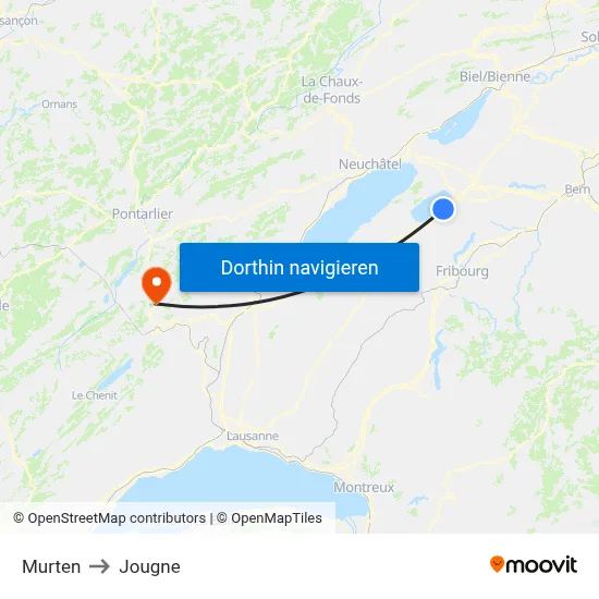 Murten to Jougne map