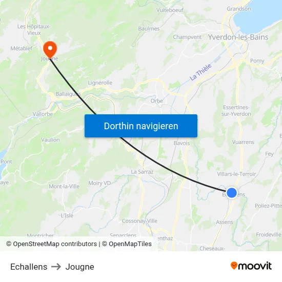Echallens to Jougne map