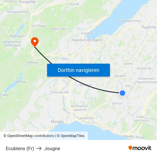 Ecublens (Fr) to Jougne map