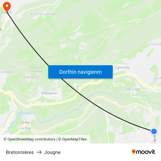 Bretonnières to Jougne map