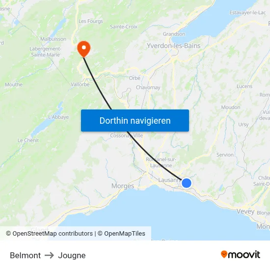 Belmont to Jougne map