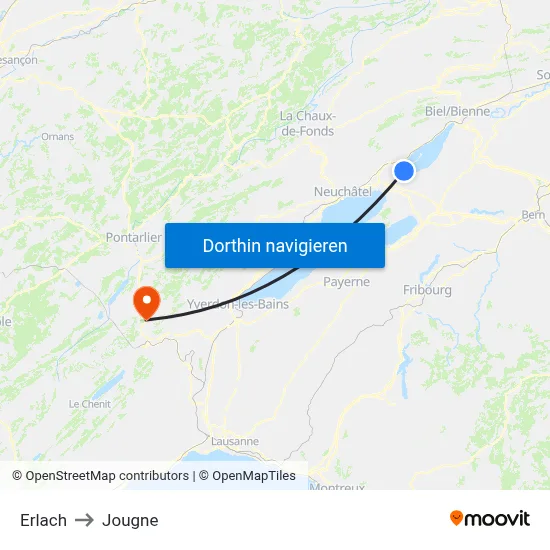 Erlach to Jougne map