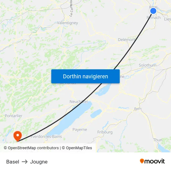 Basel to Jougne map