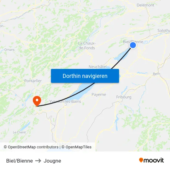 Biel/Bienne to Jougne map