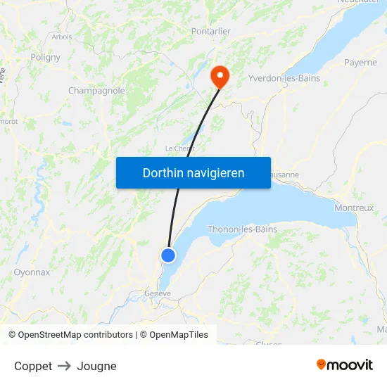 Coppet to Jougne map