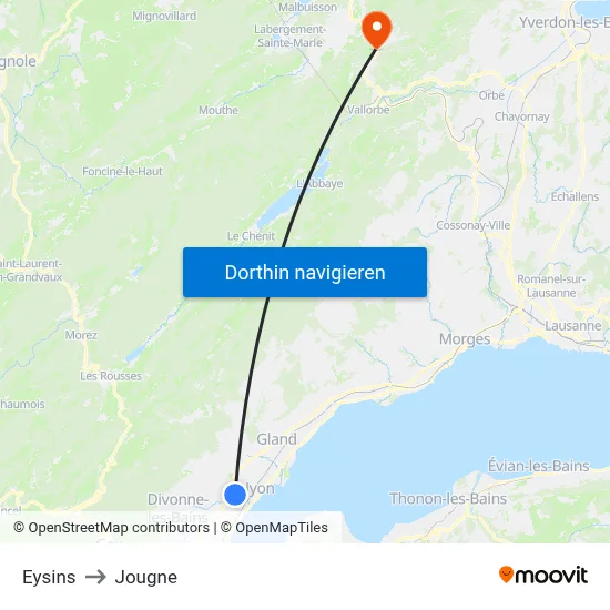 Eysins to Jougne map