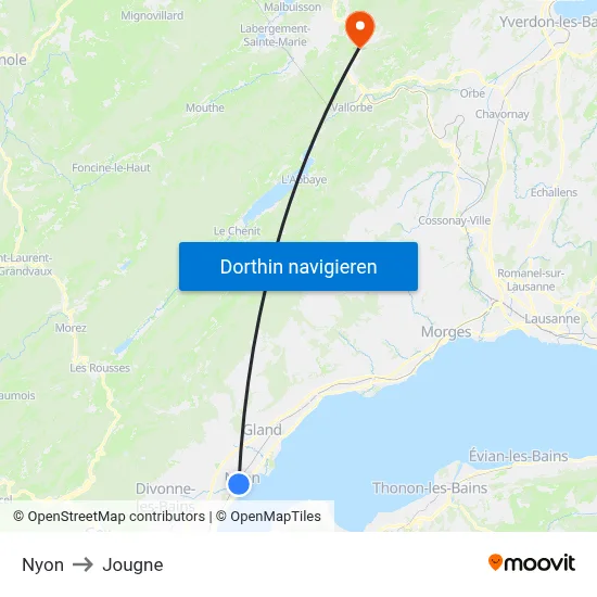 Nyon to Jougne map