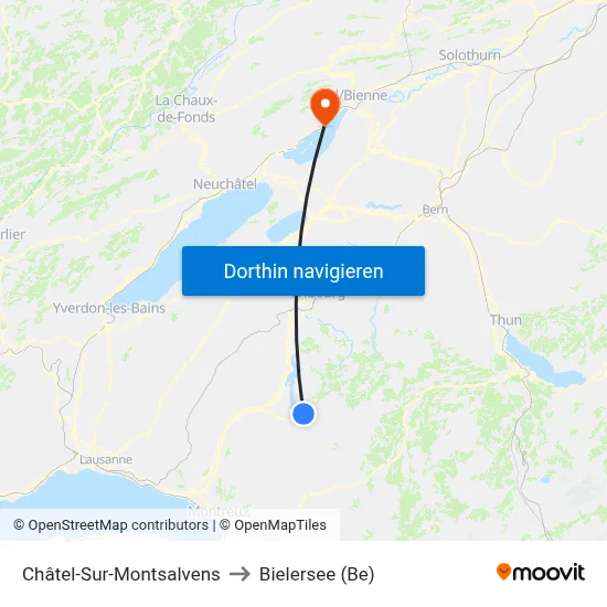 Châtel-Sur-Montsalvens to Bielersee (Be) map
