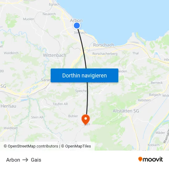 Arbon to Gais map