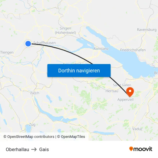 Oberhallau to Gais map