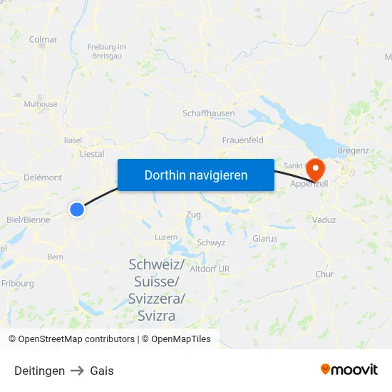 Deitingen to Gais map