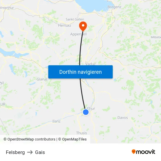 Felsberg to Gais map