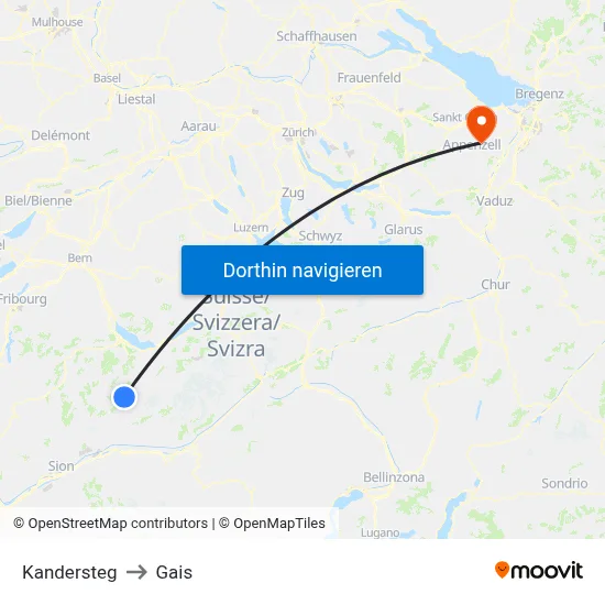 Kandersteg to Gais map