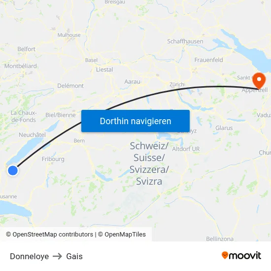 Donneloye to Gais map