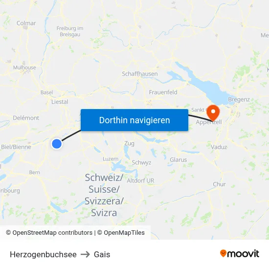 Herzogenbuchsee to Gais map