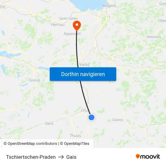 Tschiertschen-Praden to Gais map