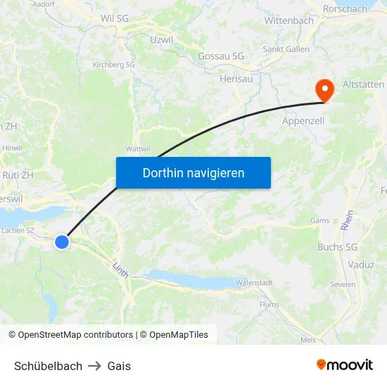 Schübelbach to Gais map