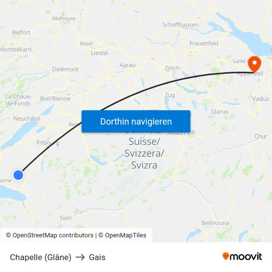 Chapelle (Glâne) to Gais map
