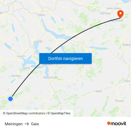 Meiringen to Gais map