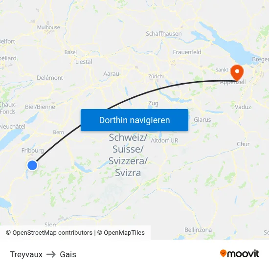 Treyvaux to Gais map