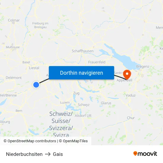 Niederbuchsiten to Gais map