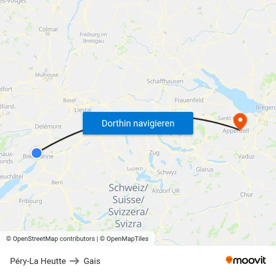 Péry-La Heutte to Gais map