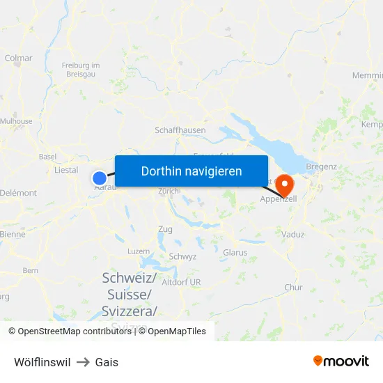 Wölflinswil to Gais map