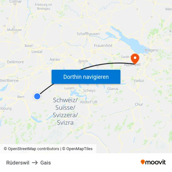 Rüderswil to Gais map