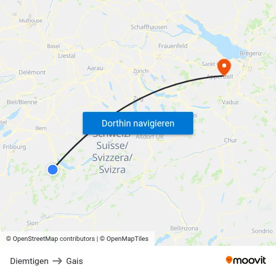 Diemtigen to Gais map