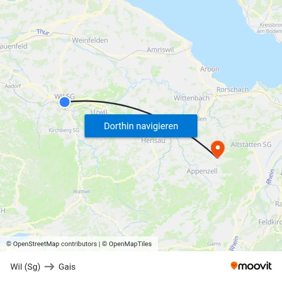 Wil (Sg) to Gais map