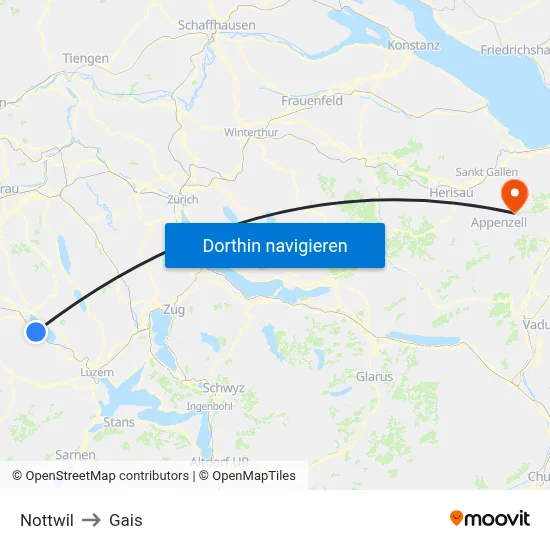 Nottwil to Gais map