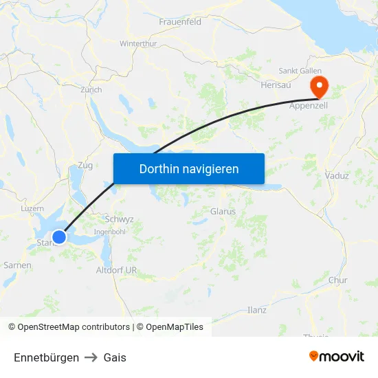 Ennetbürgen to Gais map
