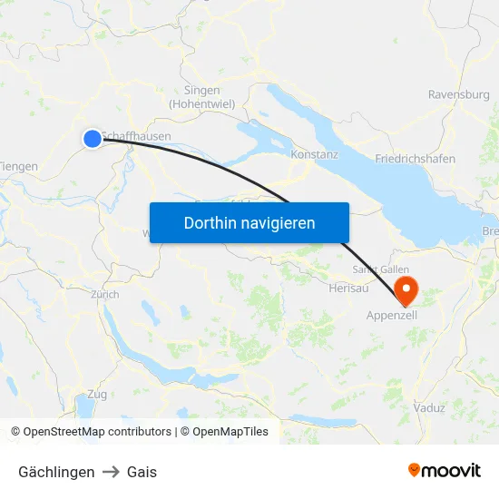 Gächlingen to Gais map