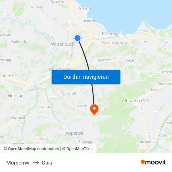 Mörschwil to Gais map
