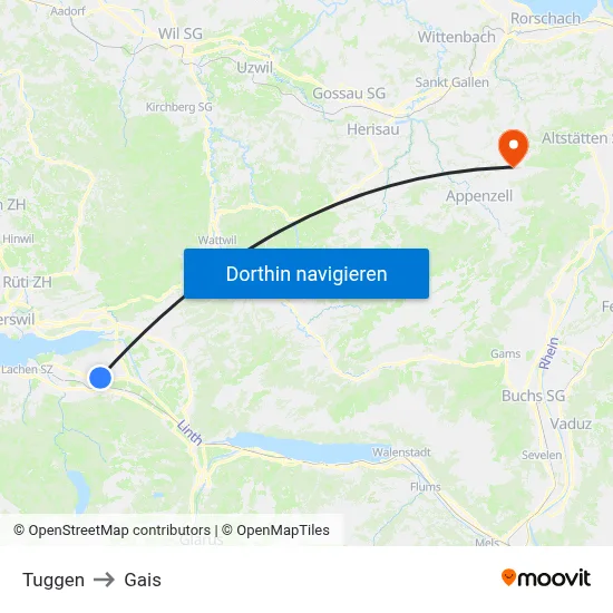 Tuggen to Gais map