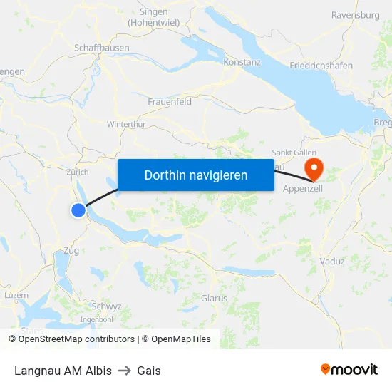 Langnau AM Albis to Gais map