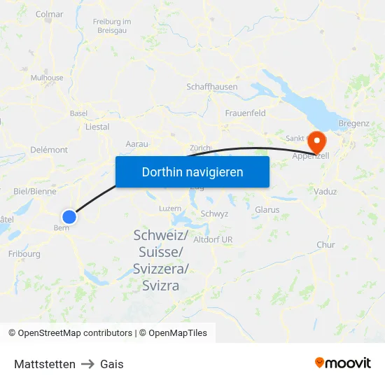 Mattstetten to Gais map
