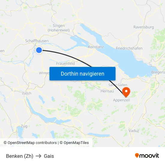 Benken (Zh) to Gais map