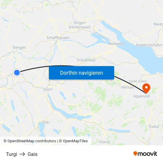 Turgi to Gais map
