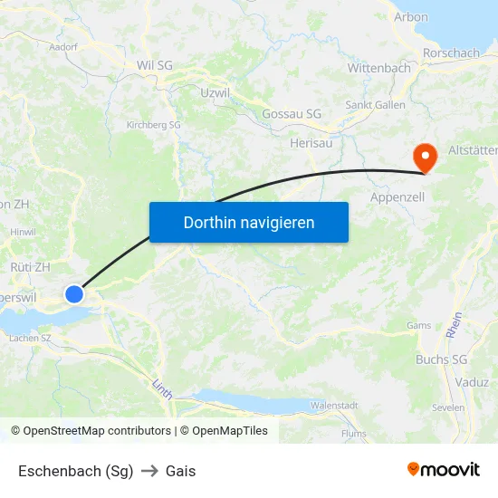 Eschenbach (Sg) to Gais map