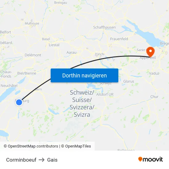 Corminboeuf to Gais map