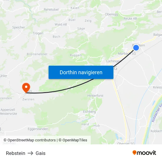 Rebstein to Gais map