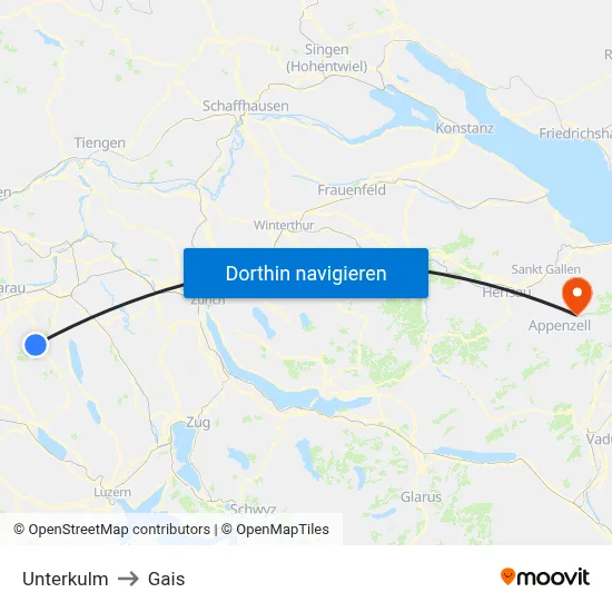 Unterkulm to Gais map