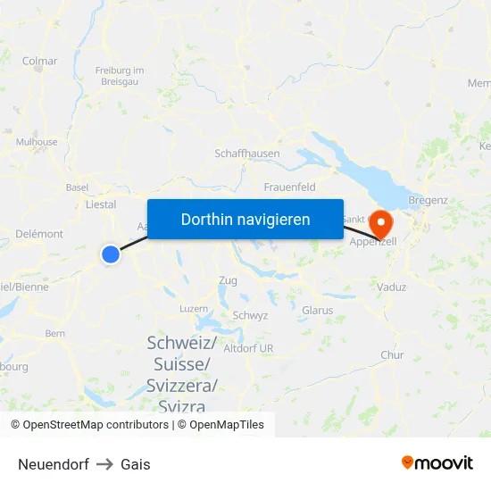 Neuendorf to Gais map