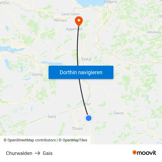 Churwalden to Gais map