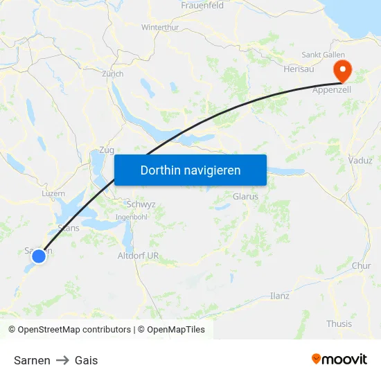 Sarnen to Gais map