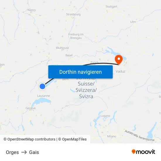 Orges to Gais map