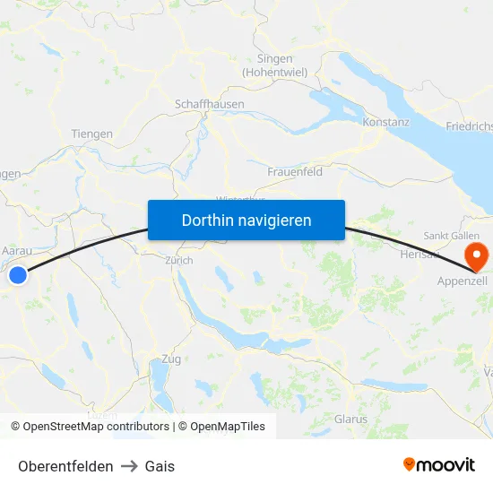 Oberentfelden to Gais map