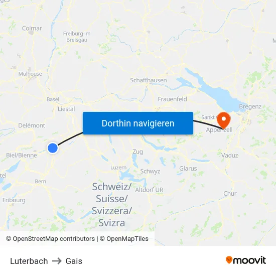 Luterbach to Gais map